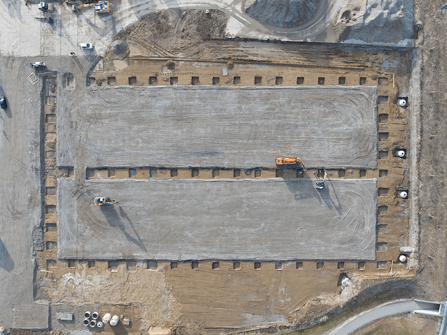 The foundations for the hall construction are laid.