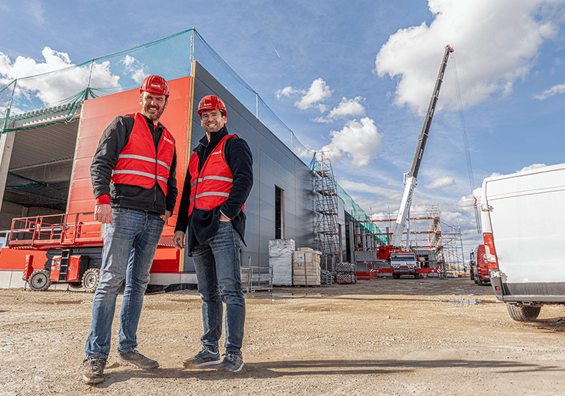 Marc and Jochen Böck, CEOs of boeck GmbH, on the construction site of the future company headquarters